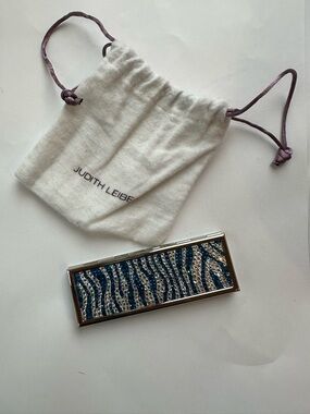 Judith Leiber Blue and Silver Crystal Zebra compact mirror